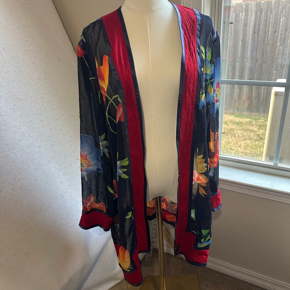Maggie Shepherd Silk Blend Floral Sheer Duster Cardigan Made in Australia Large
